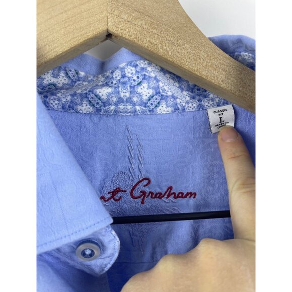 Robert Graham Men's Large Classic Fit Contrast Cuff Button Up Shirt Light Blue - Picture 4 of 8